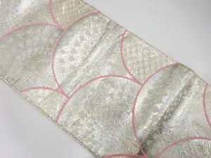 アンティーク　佐賀錦　変わり青海波に孔雀模様織り出し袋帯(材料)